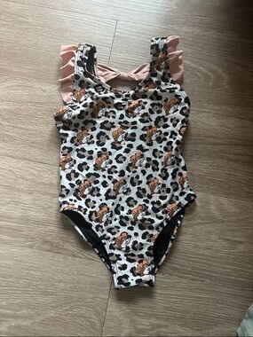 Kids Buc-ee’s one piece swim suit with ruffles on straps